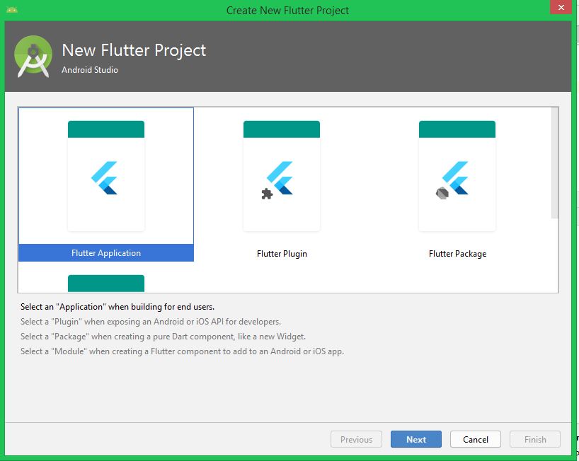 Create Flutter application in Android studio