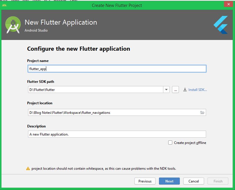Create Flutter application with Android studio