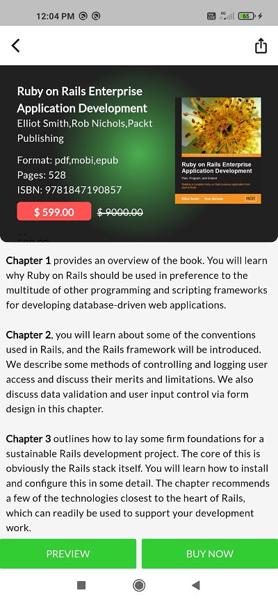 Flutter Ebook details page with read and buy now option