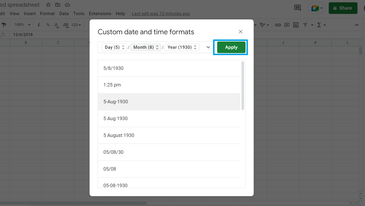 Create a Custom Date in Google sheets6