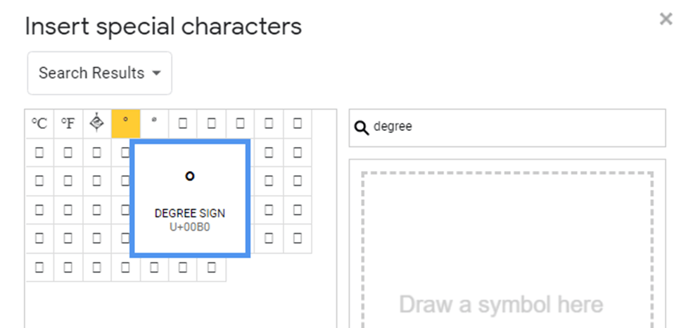 How to add Degree symbol in Google doc page7