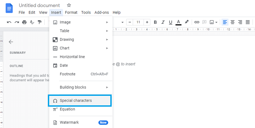 Special Characters in Google doc