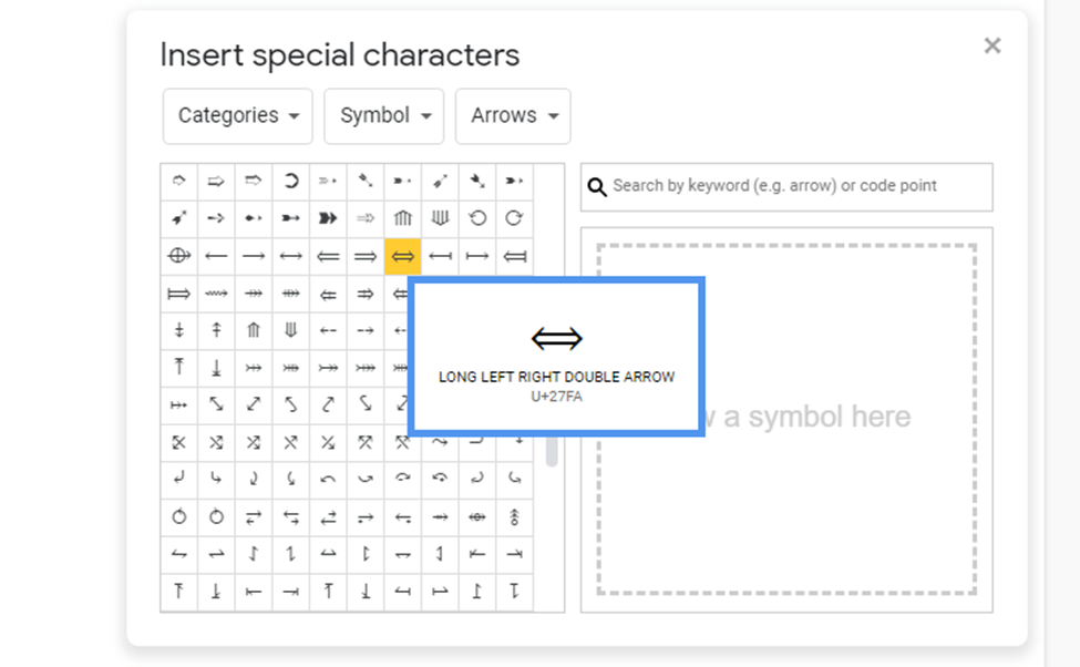 Google doc special characters
