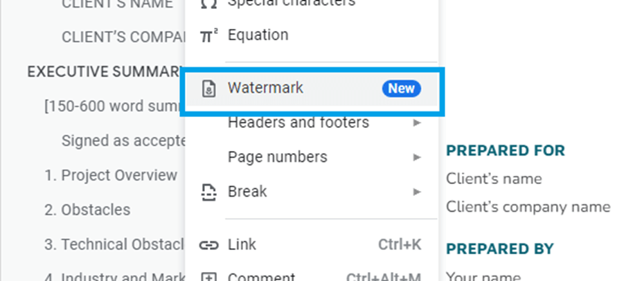 add watermark on google doc pages 