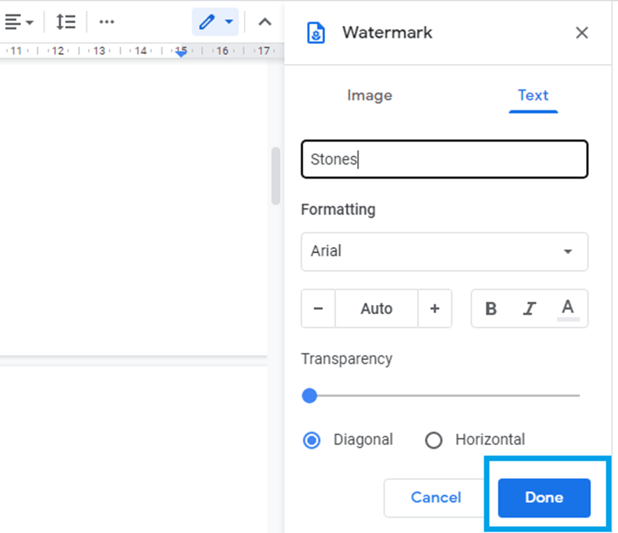 Watermark on google doc pages