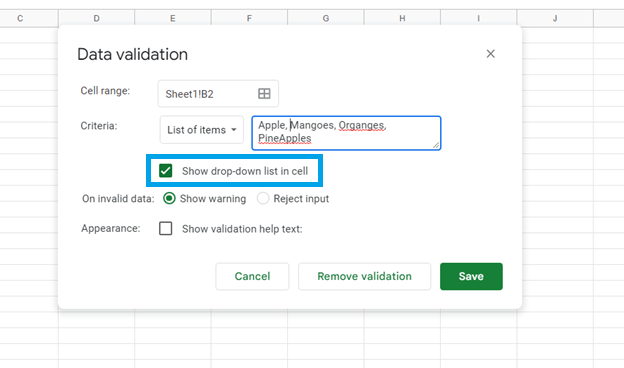 How to create a dropdown list in Google Sheets 4