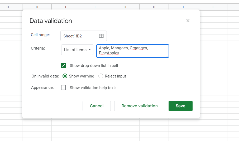 How to create a dropdown list in Google Sheets 5