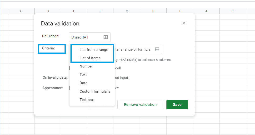 How to create a dropdown list in Google Sheets 6