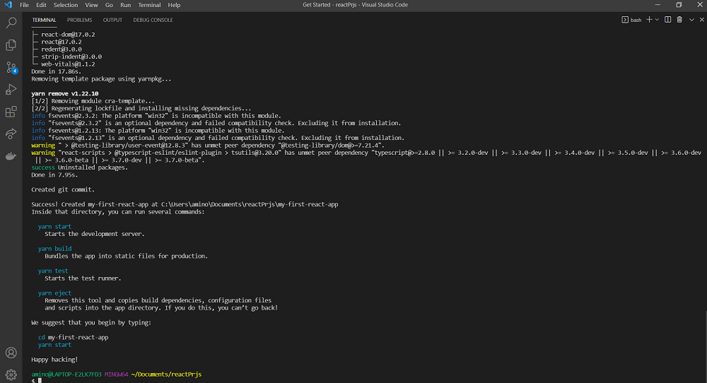 ReactJS Install via terminal commands