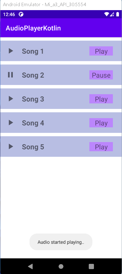 Android Media Player example Play list of audio files